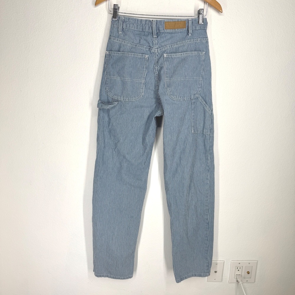 Cotton On Womens Railroad Stripe Carpenter Jeans Blue White Utility Pants Size 4